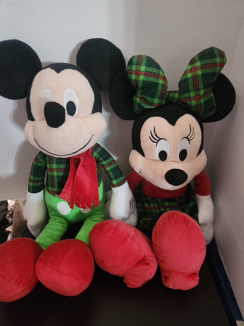 Disney Mickey & Minnie Plush Duo - Green Plaid, Red & Black